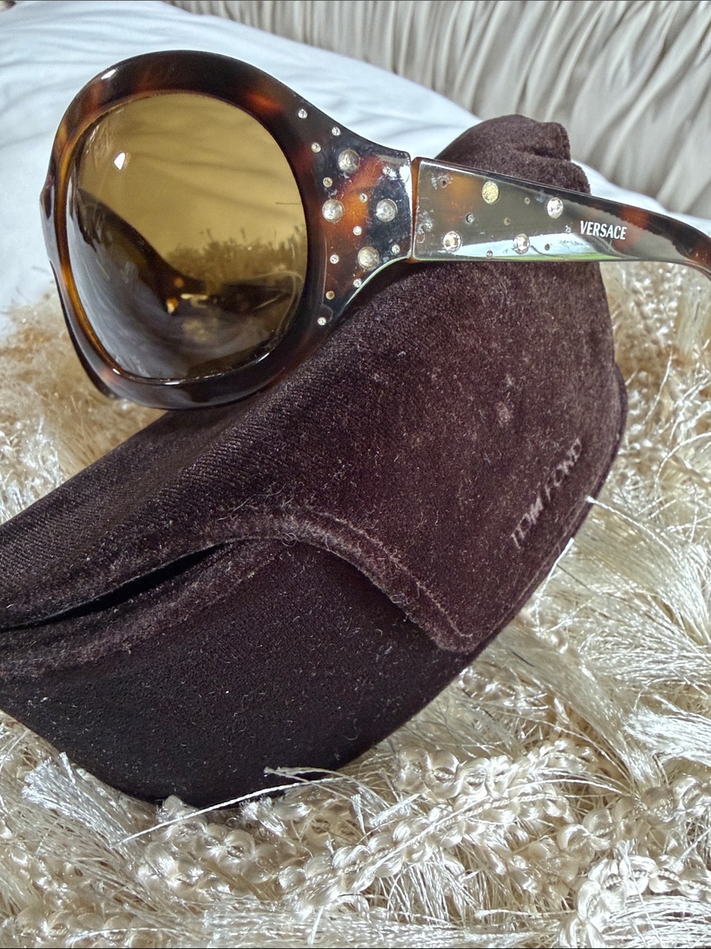 Versace Women's Tortoiseshell Sunglasses with Crystal Embellishments - Brown
